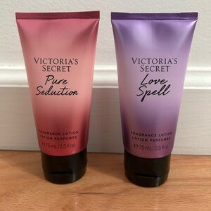 Victoria’s Secret Pure Seduction & Love Spell body lotion mini set. Travel size